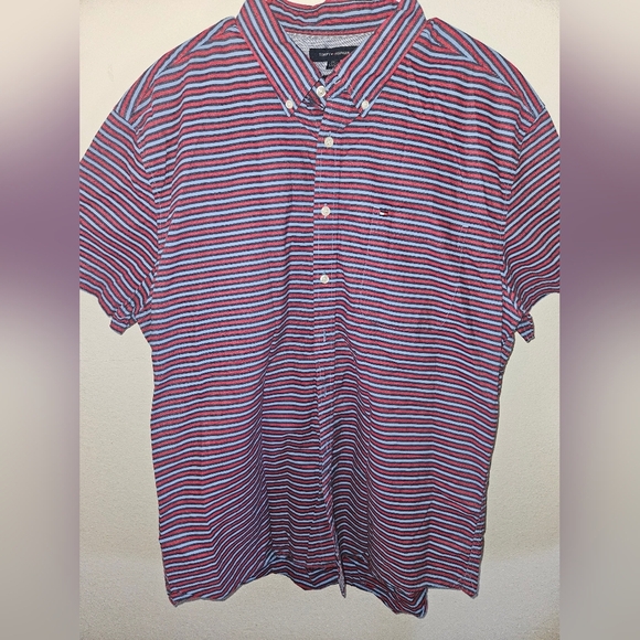 Tommy Hilfiger Mens Short Sleeve Button Up Striped Shirt Size XXL - Picture 1 of 15